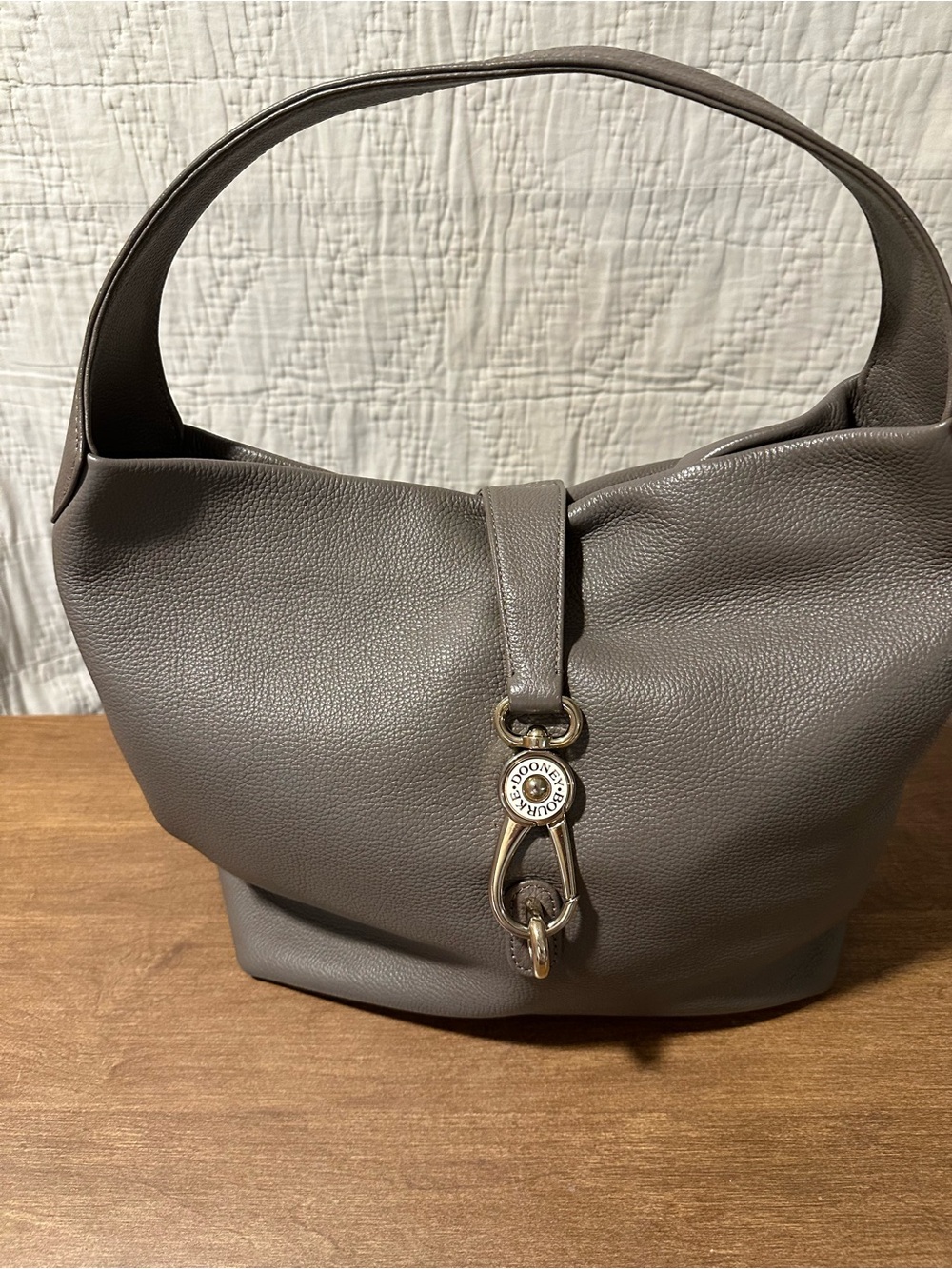 Dooney & Bourke Pebbled Taupe Shoulder Hobo with Brushed Gold Hardware